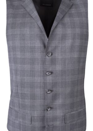 Men's Slim Fit - Notched Lapel - Pastel Grey Checked Waistcoat